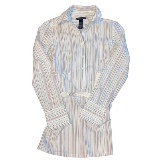 Vtg Y2K Kenneth Cole Sz 2 Multicolor Striped Belted Long Length Tunic Dress Top - Picture 1 of 5